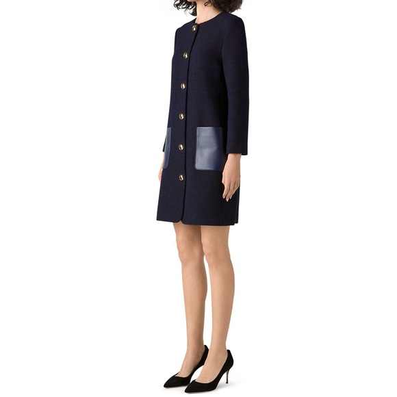 St. John Leather-Pocket Bracelet-Sleeve Textured Tweed Jacket Size 14 NEW $1,995 - Picture 6 of 14